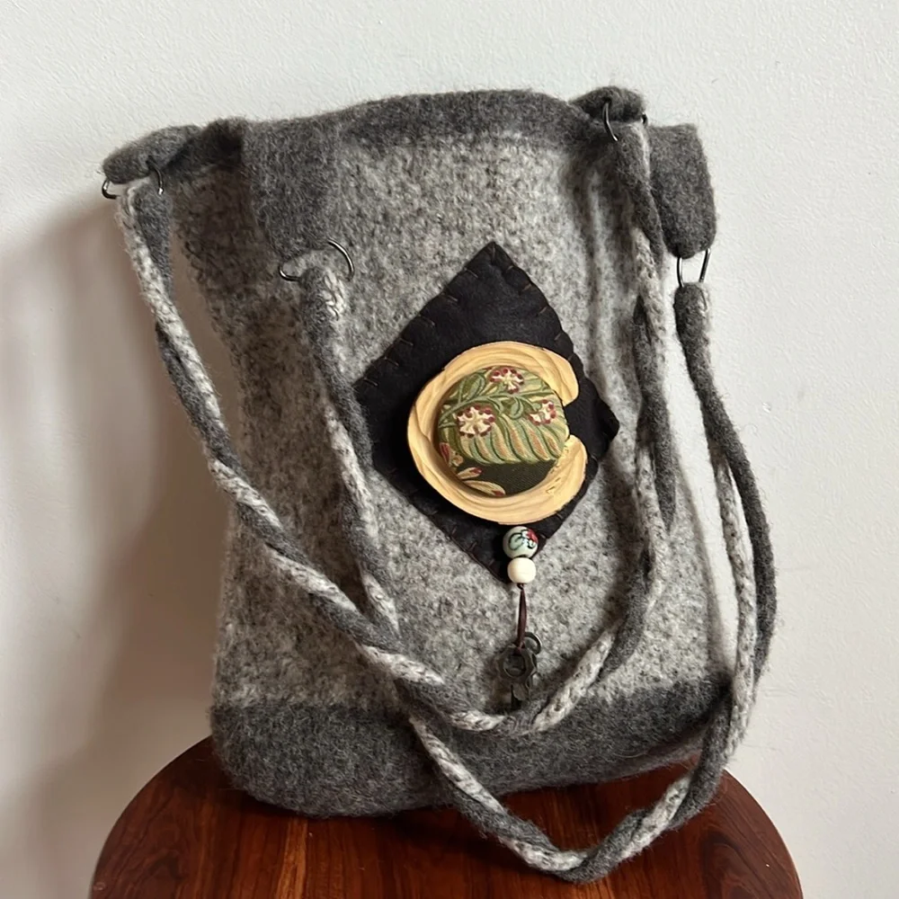 Artisan felted woolen tote with braided straps, one of a kind NWOT